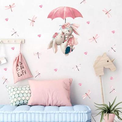 Adesivi Murali Coniglietto Cartone Animato Acquerello Decalcomanie Murali per Cameretta Bambino Soggiorno Camera da Letto Decorazione Casa Adesivi Coniglio PVC
