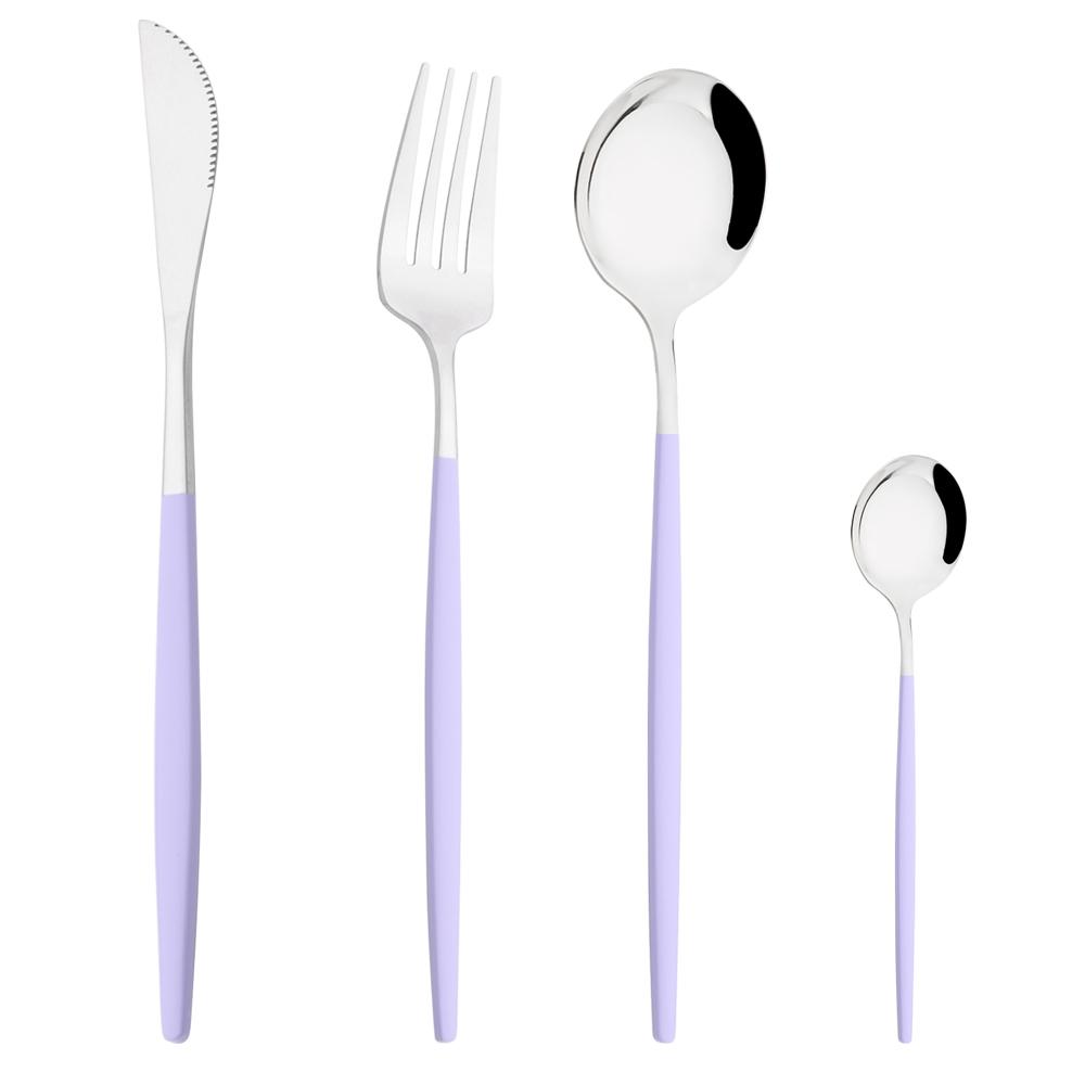 Western Purple Silver Tableware New Dinnerware Set 4Pcs Stainless Steel Kitchen Knife Fork Spoon Complete Cutlery Flatware Set