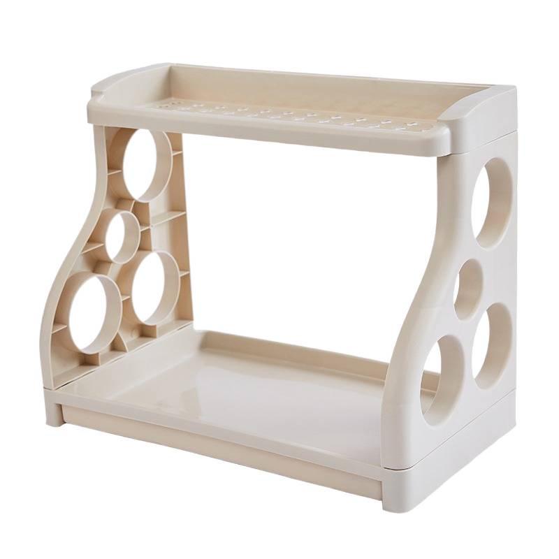 Floor-standing Two-tier Kitchen Knife & Chopsticks Storage Rack with Draining Shelf for Seasoning