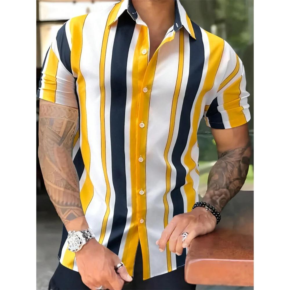 New Summer Men Clothes Short Sleeve Stripe Shirt Tops Men Casual Beach Shirt Tops