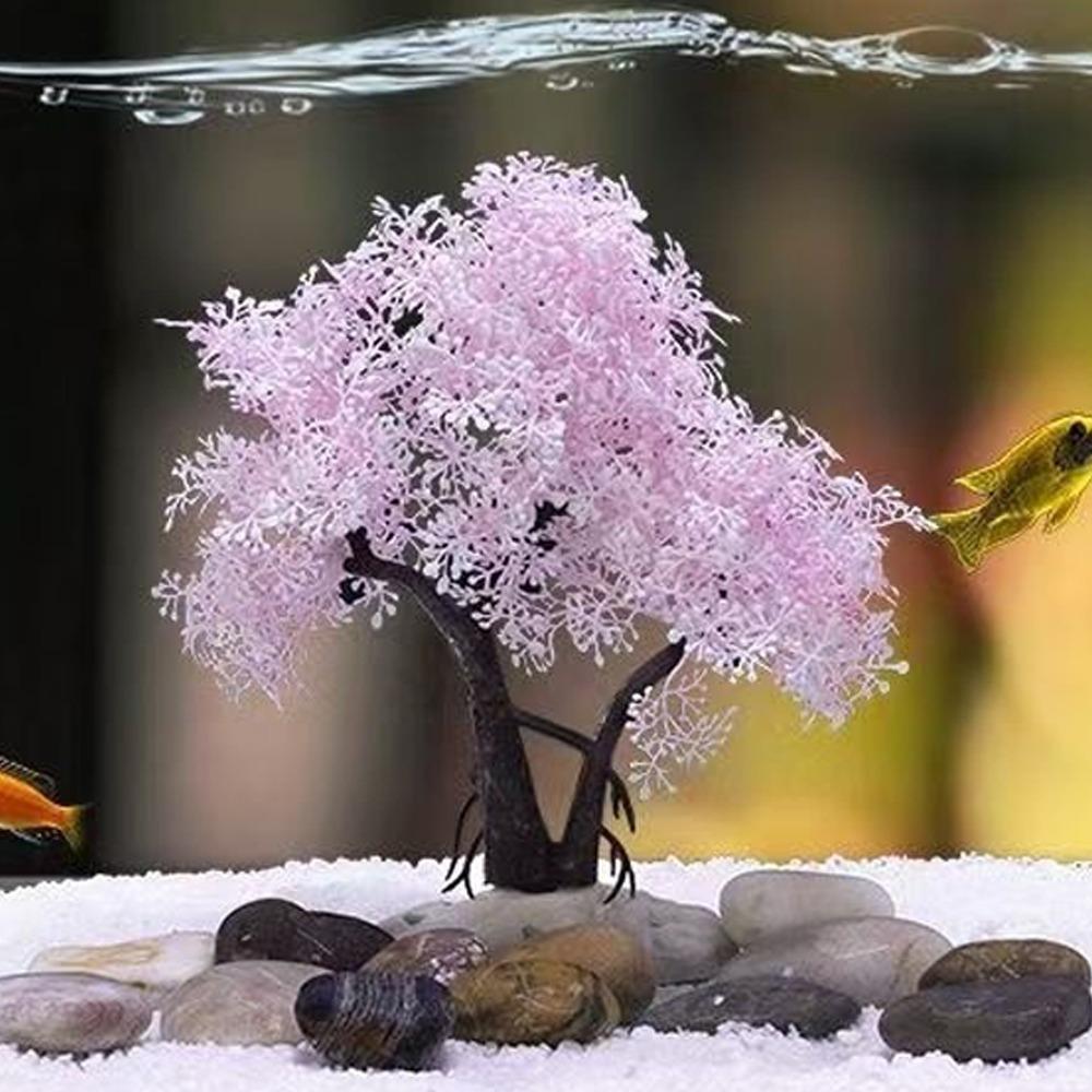 Realistic Aquarium Cherry Blossom Plastic Landscape Tree Fish Tank Ornament  Pet Accessories
