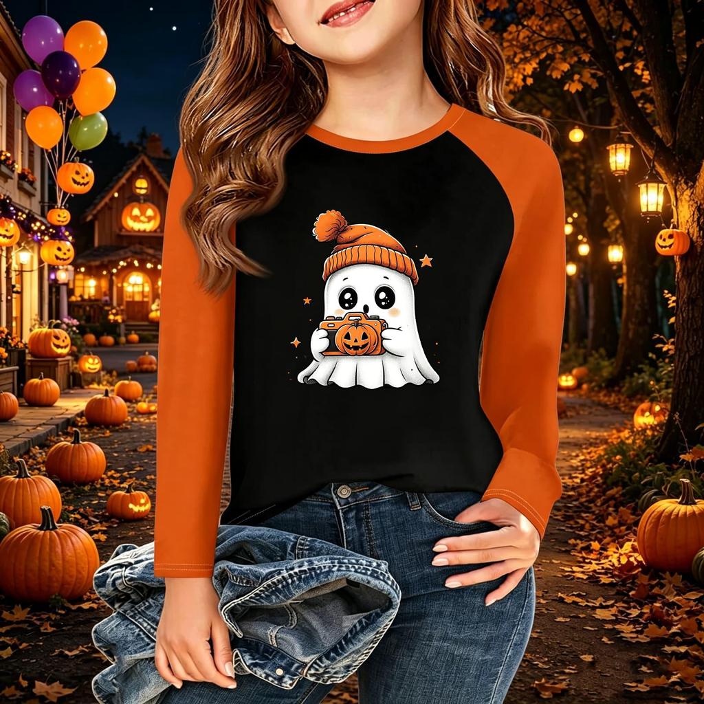Kids' Halloween Printed Long Sleeve Neck T-Shirt for Casual Wear