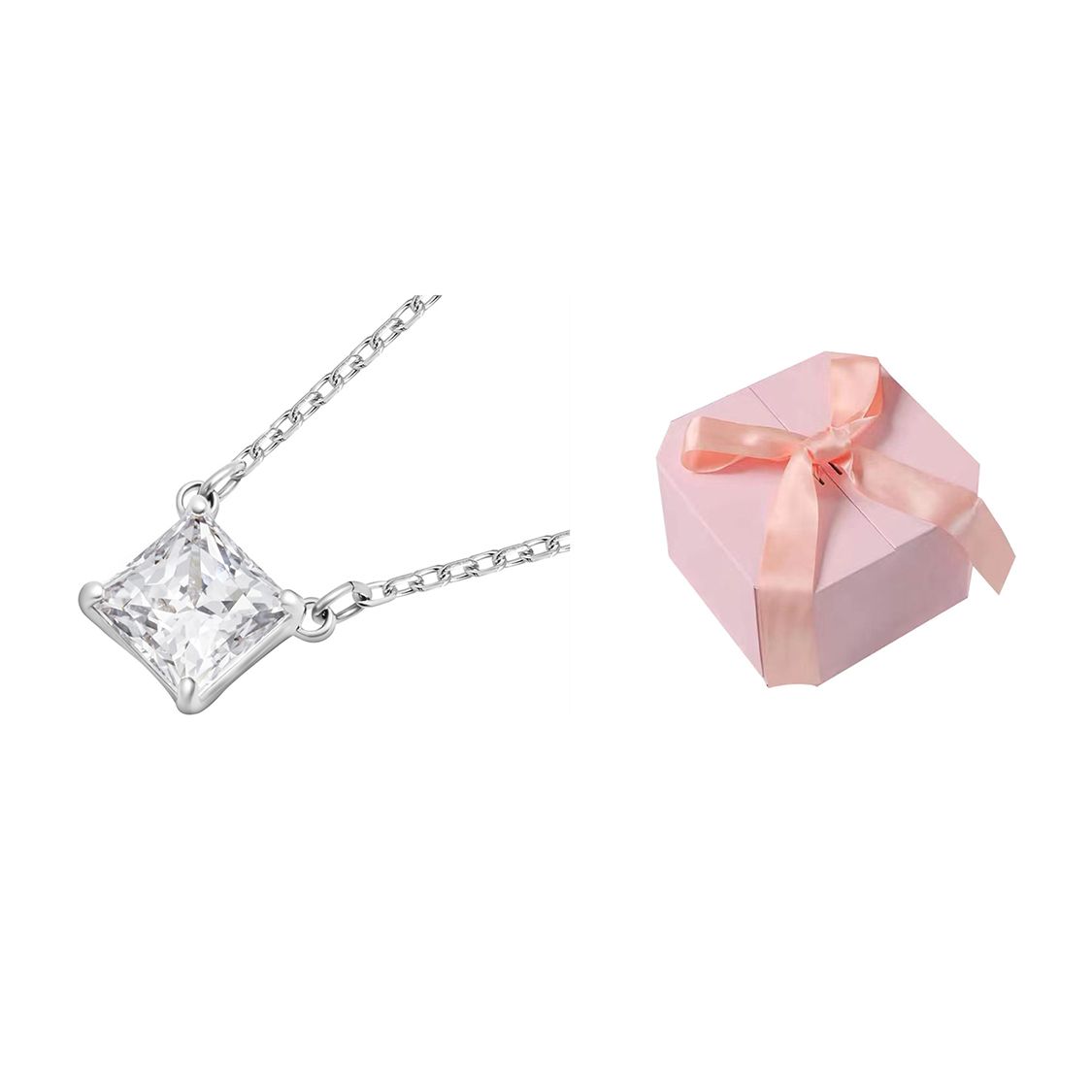 

Swarovski Square Cut Rhodium Plated Imitation Crystal Necklace Women necklaces Silver 5510696 Box+Shopping Bag
