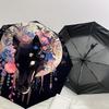 1pc Wolf Flowers Automatic Folding Umbrella 8 Rib Iron Frame, Compact Portable Umbrella Suitable for Travel, Daily Use, Birthday, Women & Men Gift 022