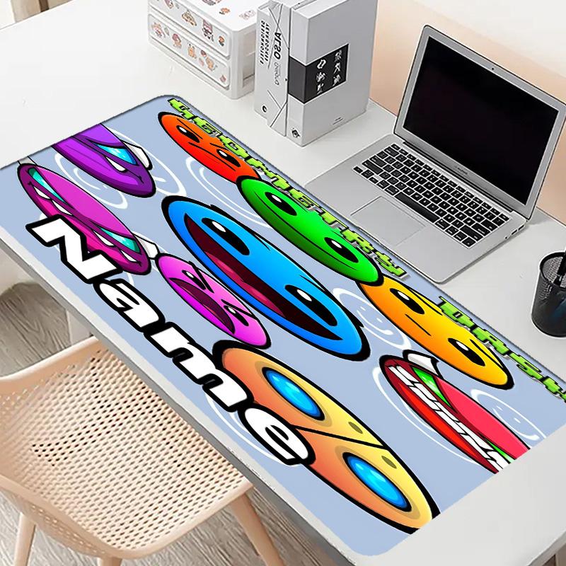 Custom Name Personalized Geometry Dash Pattern Mousepad, Laptop PC Desk Mat, Decorative Desk Mat for Home Keyboard Pad Gift