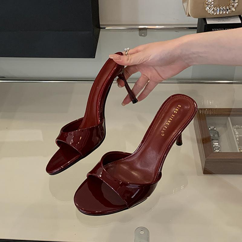 

Мода SUOJIALUN 2025 Лето Новый Бренд Женские Тапочки Мода Открытый Носок Слипоны Шлепанцы Дамские Элегантные Тонкий Высокий Каблук Туфли-Лодочки Шлепанцы 41