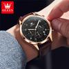 OLEVS Brand Fashion Multifunction Moon Phase Quartz Watch for Men Leather Waterproof Luminous Calendar 24 Hours Mens Watches
