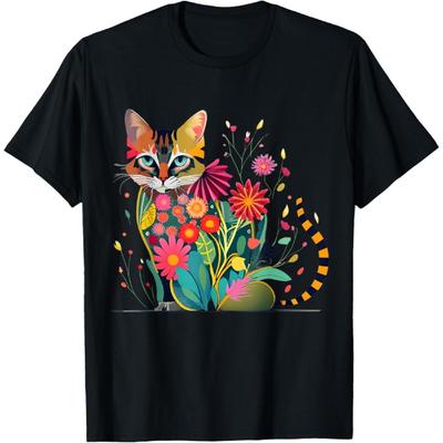 Stunning Cat In Wildflowers Cottagecore Aesthetic Cat Lover T-Shirt