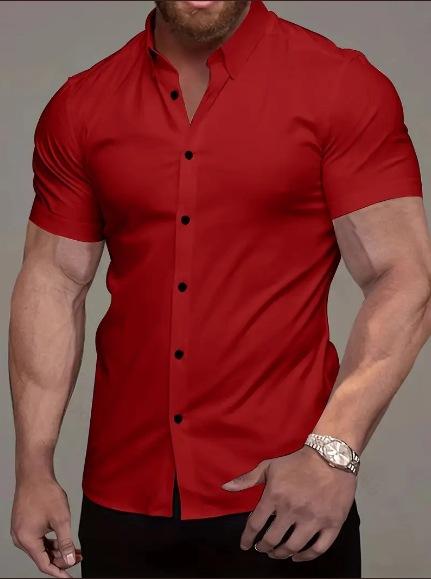 European And American Men'S Short-Sleeved Shirt 3D Digital Printing Casual Versatile Solid Color Muscle Men'S Lapel Shirt