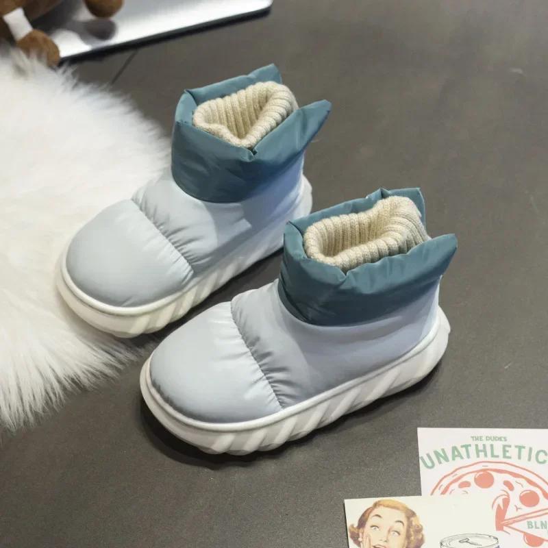 Children Waterproof Down Fabric Plush Athick Snow Boot Cute Warm Short Tube Bread Cotton Shoe External Wear Boots for Kids Girls