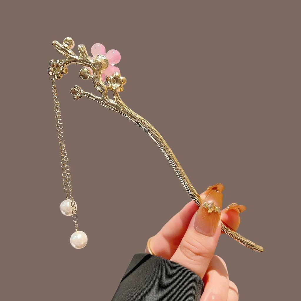 Flower Hairpin Pearl Tassel Antique Style Elegant Hair Stick Simple Disc Hair Pin Cheongsam Hanfu Hair Accessories for Women