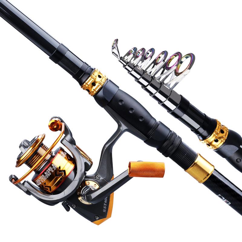 Spinning Angelrute und Rolle Combos Carbon Fiber1,8 m-3,0 m mit Angelrollen Reise Angeln Set