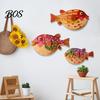 Fish Wall Sign 3Pcs/Set Vintage Puffer Decoration, Coastal Wooden Hanging Ornament, Decor Nautical Ocean Theme Art for Bathroom, Living Room Artwork