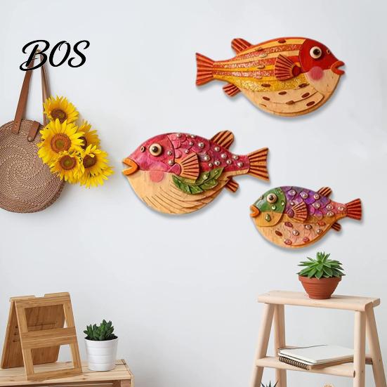 Fish Wall Sign 3Pcs/Set Vintage Puffer Decoration, Coastal Wooden Hanging Ornament, Decor Nautical Ocean Theme Art for Bathroom, Living Room Artwork