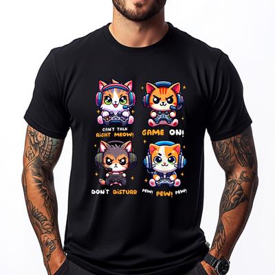 Gamer Cat Funny Gaming Video Games Pew Kawaii Cat Tee Shirts for Men 3XL Men Clothing Printed TShirt
