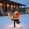 Warm White Festive Garden Lamps Santa And Reindeer Sleigh Solar Stake Light, LED Christmas Pathway Energy Saving Courtyard Decor Lamp, Powered Outdoor