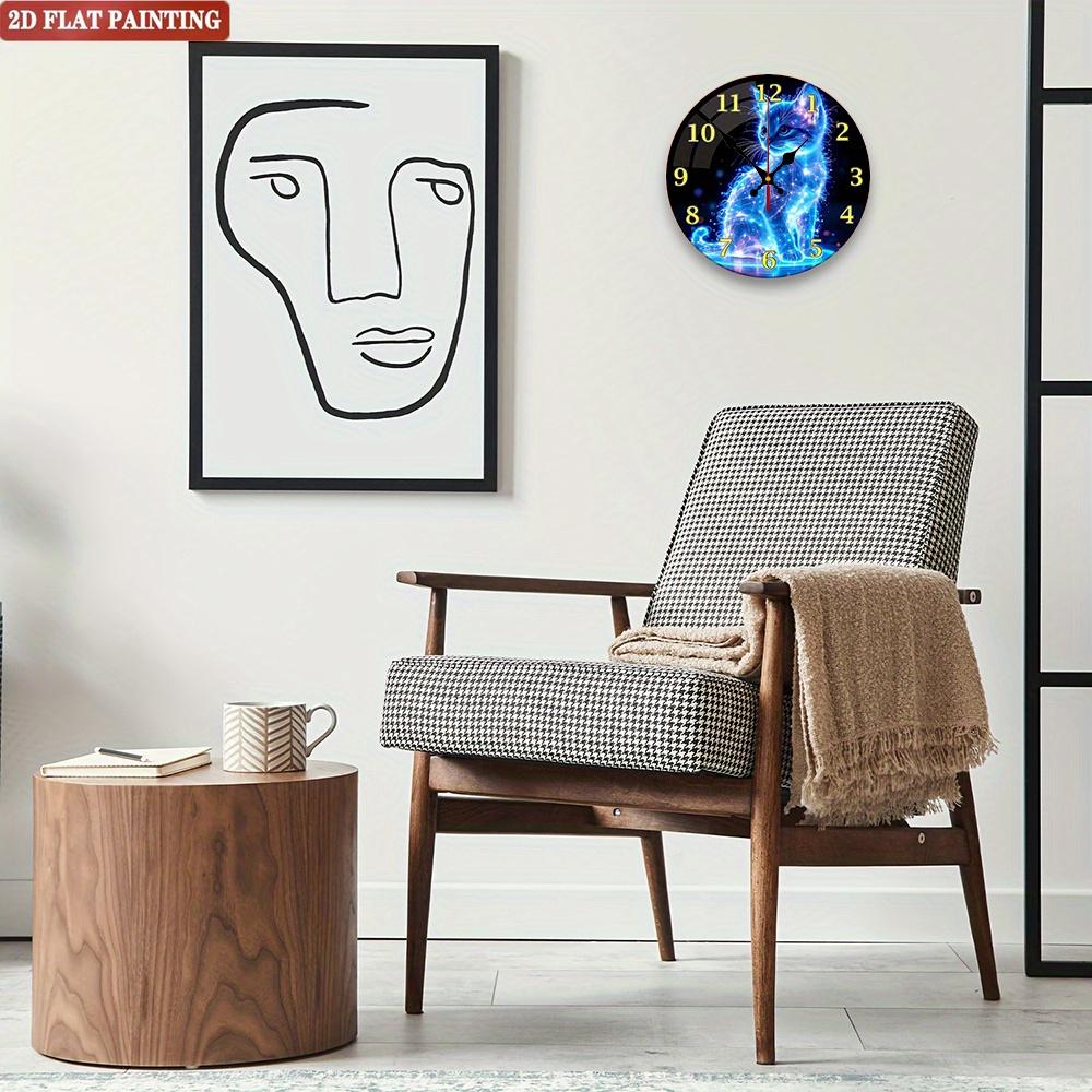 Neon Cat Wall Clock. Blue galaxy kitten design for home or kitchen. A perfect gift.