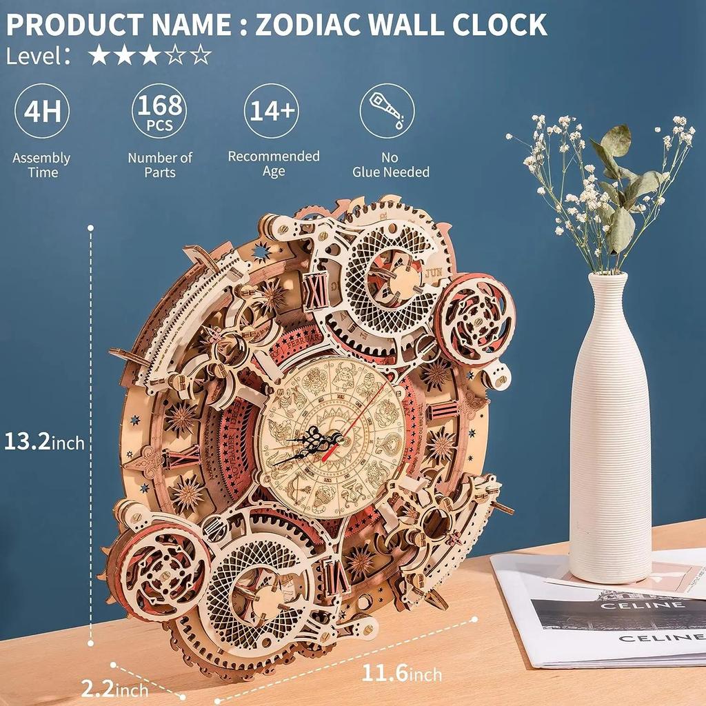 ROBOTIME ROKR Zodiac Wall Clock Mechanical Time Art Engine LC601