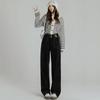Autumn and winter 2025 double-breasted Spice Girl high-waisted jeans women's drape and thin straight-leg pants design sense niche tide