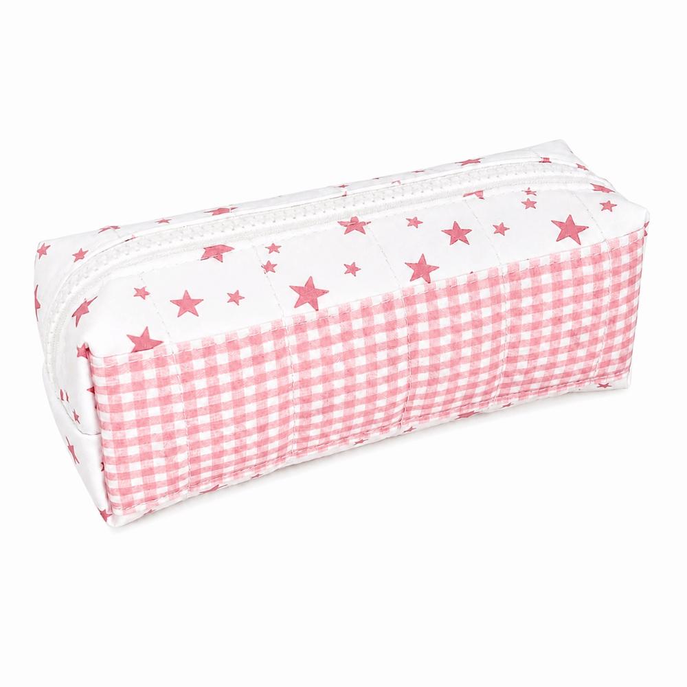 Large Capacity Pencil Case Pink Star Gingham Pencil Pouch Kawaii Stationery Bag  Gift