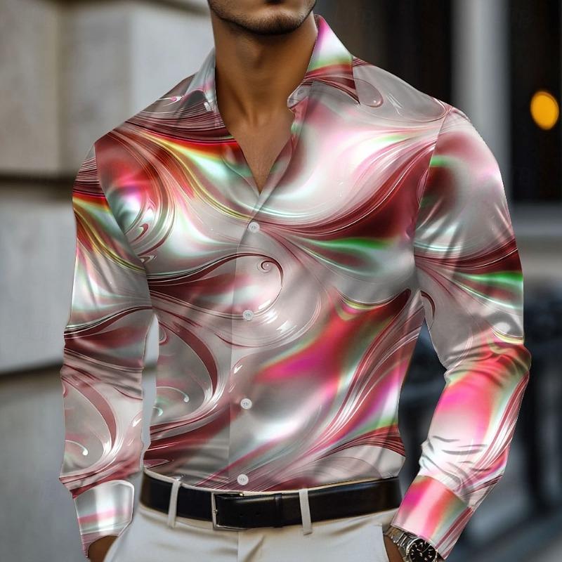 Herren Marmor Abstrakt Flüssige Kunst Hemd Hemd Formelles Hemd Langarm Mode Lässig Urlaub Sommer Frühling Herbst Revershemd