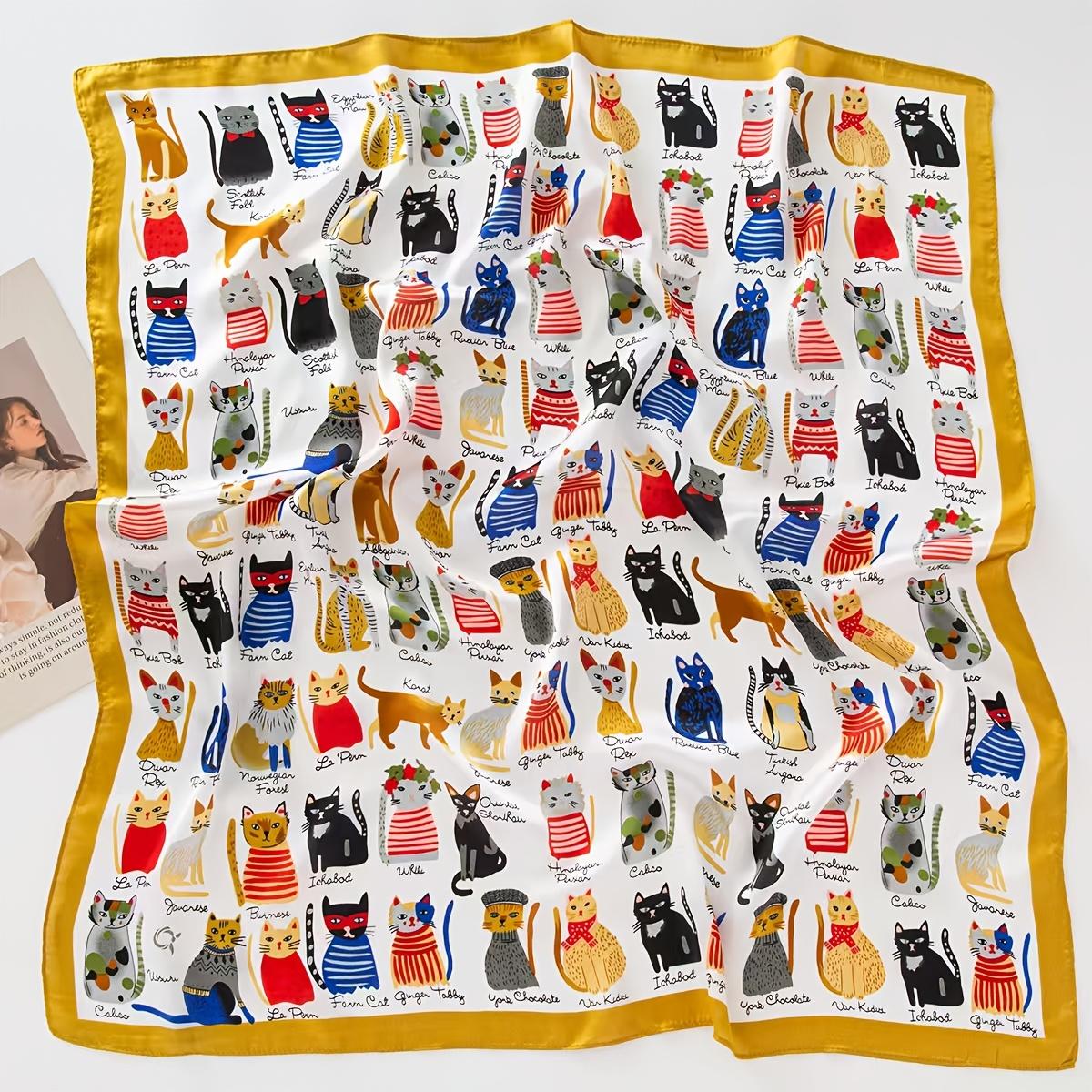 

Trendy Cat Print Imitation Silk Scarf for Women,Soft Satin Bandana,Versatile for Neck,Hair, Bag, Ladies Scarf 68cm білий