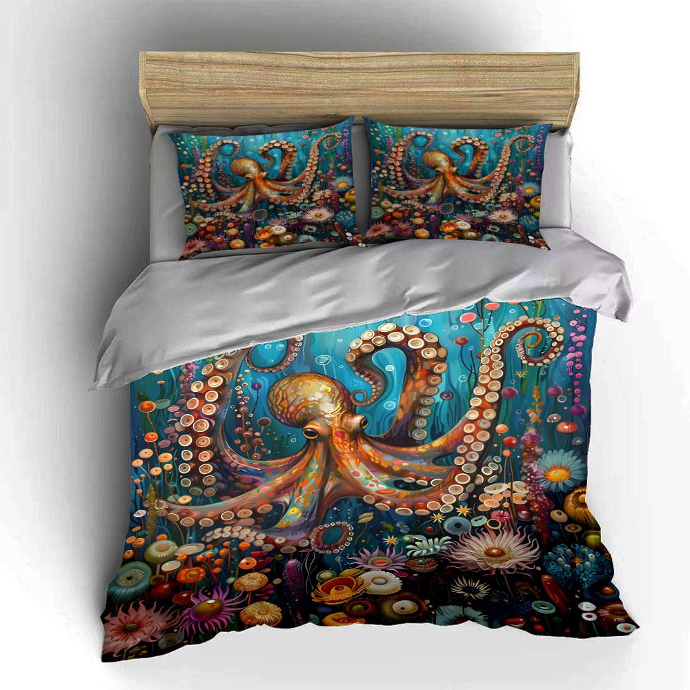 Unterwasser-Oktopus-Kunst-Set Mehrere Größen Kinder- und Schlafzimmer für Erwachsene Exquisites 3-teiliges Bettwäsche-Set Geschenk