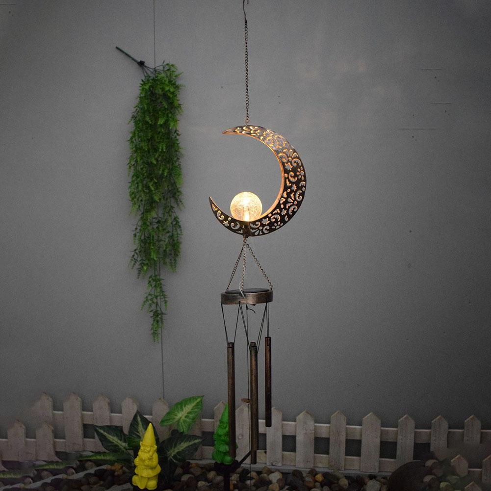 Solar Mond Windspiele Metall Mondspiele mit Knisterglaskugel Outdoor Hängende Dekoration Mond Windglocken Licht Partygeschenke