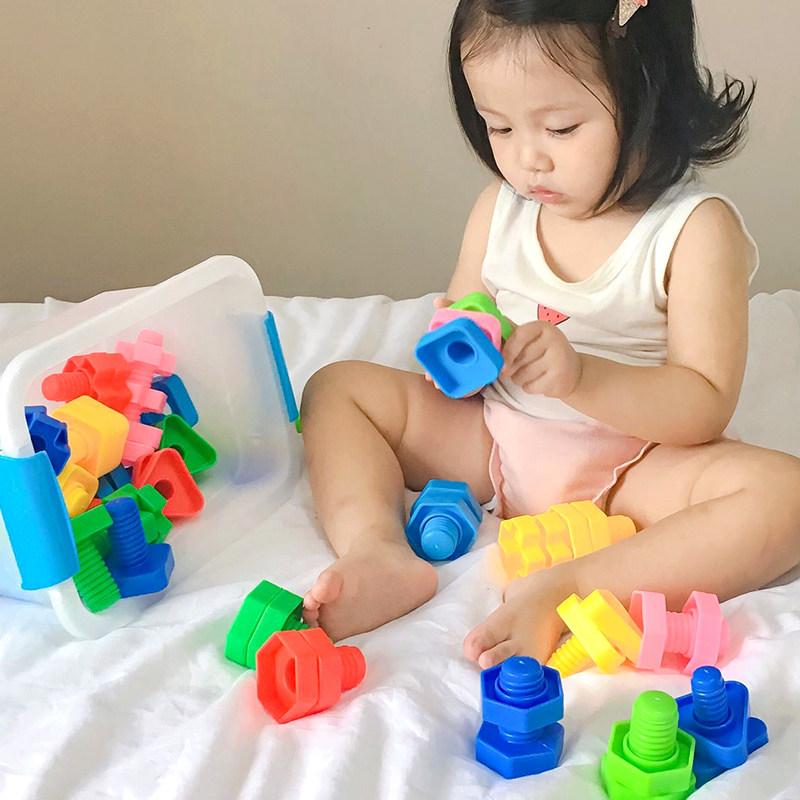 Screw Building Blocks Nut Shape Match Puzzle Toys For Children Infant Montessori Shape Color Recognize Educational Toys