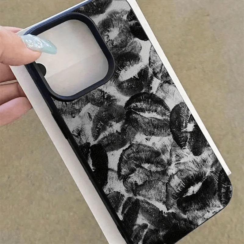 Black Lip Print Trendy Pattern Phone Case Suitable for iPhone 17 16 15 14 13 12 11 Pro/Max/Plus Anti Drop and Shockproof