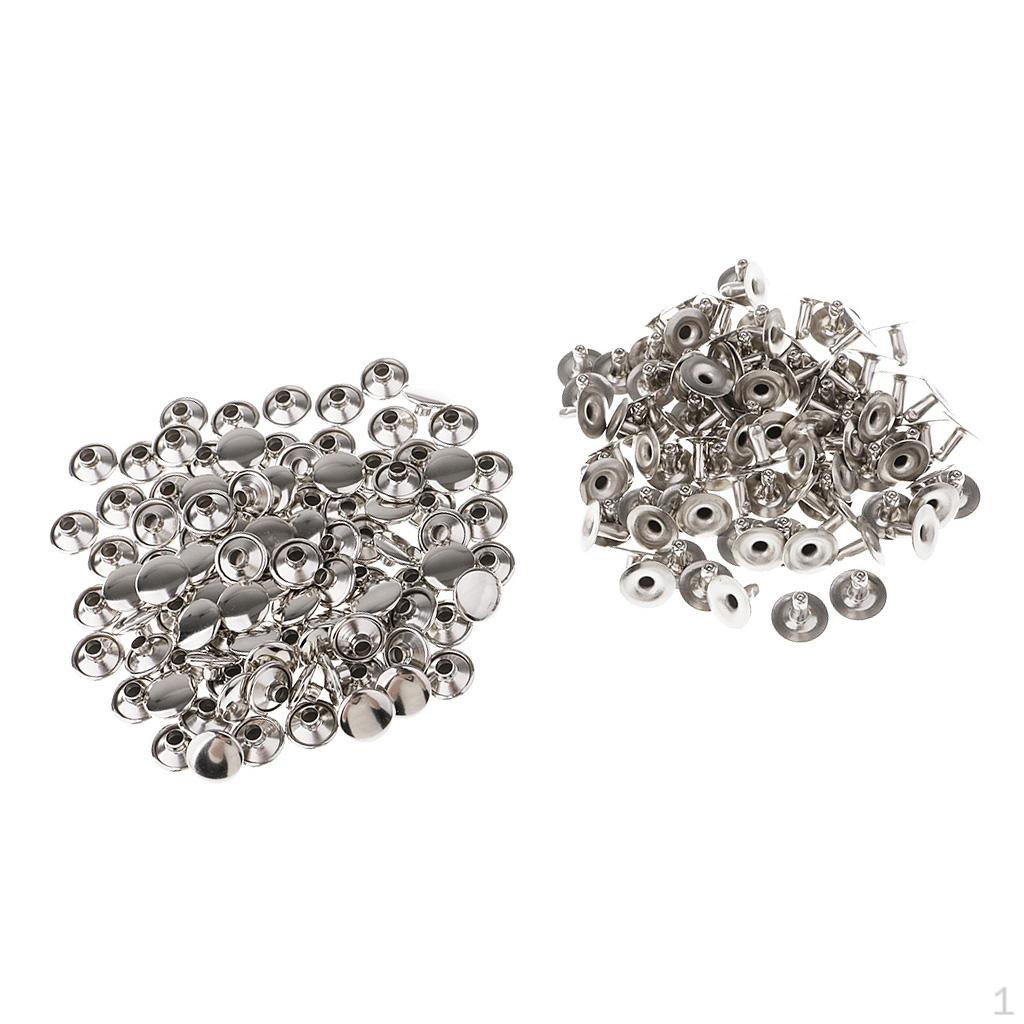 100 Assorted Round Metal Rivets for DIY Leathercraft Projects