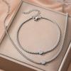2pcs Set Minimalist Personality Stainless Steel Round Zircon Pendant Necklace Bracelet Set Women's Trendy Commuting Jewelry Sets