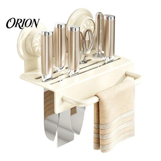 No Drill Wall Organizer Chopstick/Cutter Storage Rack, Mounted Suction Cup Installation, Heavy Duty Carbon Steel Space Saving Kitchen Rack Utensils