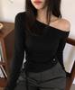 Lougeu Shirred Off-Shoulder Long Sleeve_Black