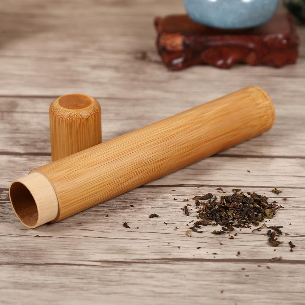 1Pc Round Portable   Natural Bamboo Tea Jar Storage Holder Container Box (2.5 x 12cm)