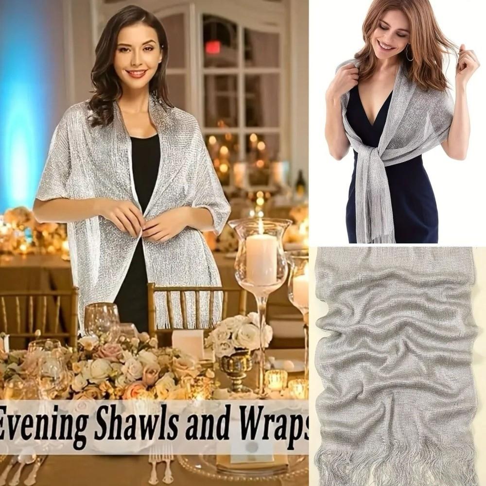 Long Banquet Shawl Shiny Bridal Wedding Wrap Fashion Metallic Scarf