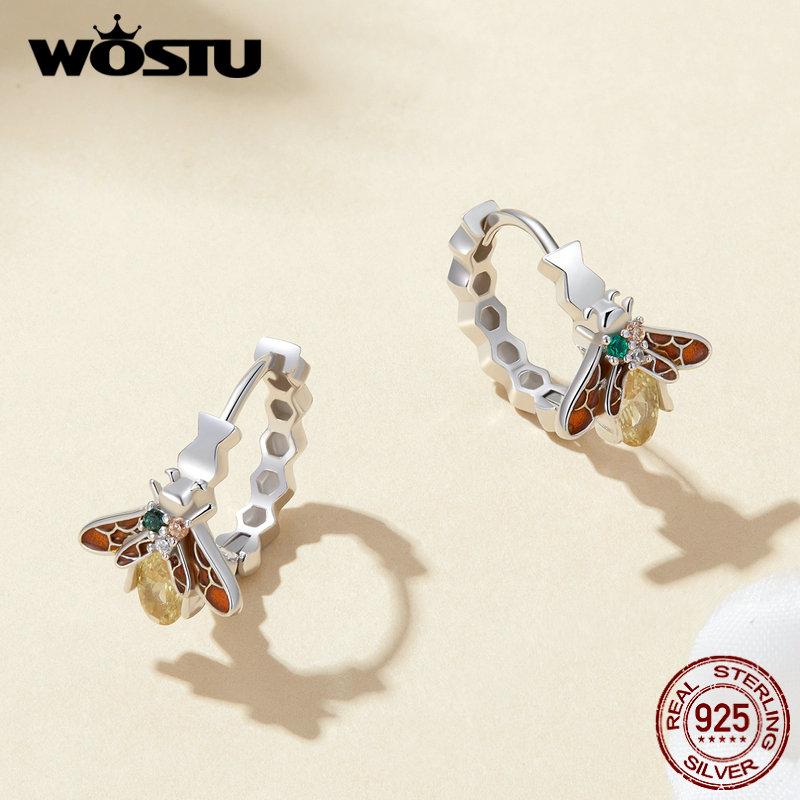 

WOSTU настоящие серьги-кольца из стерлингового серебра 925 пробы с пчелиным медом, женские серьги-кольца с желтым цирконом, висячие серьги-гвоздики для свадебной вечеринки, ювелирные изделия, подарок 925 silver
