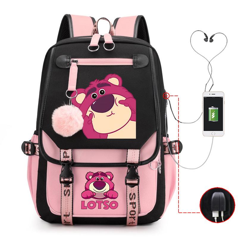 Mengmeng Xiaoqing Strawberry Bear Printing College Style Campus Primary School Student School Bag Lightweight And Large Capacity