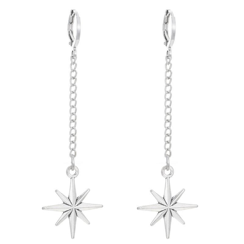 A52E Stylish Gothic Earrings Four Pointed Star/Thorns Rivet/Crucifix Ear Buckles Accessories Alternative Fashion Jewelry