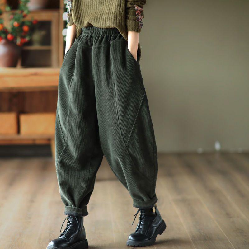 

Women s Corduroy Fleece-Lined Patchwork Harem Pants: Slimming, Warm Autumn/Winter Casual Wear L, 100-115 lbs