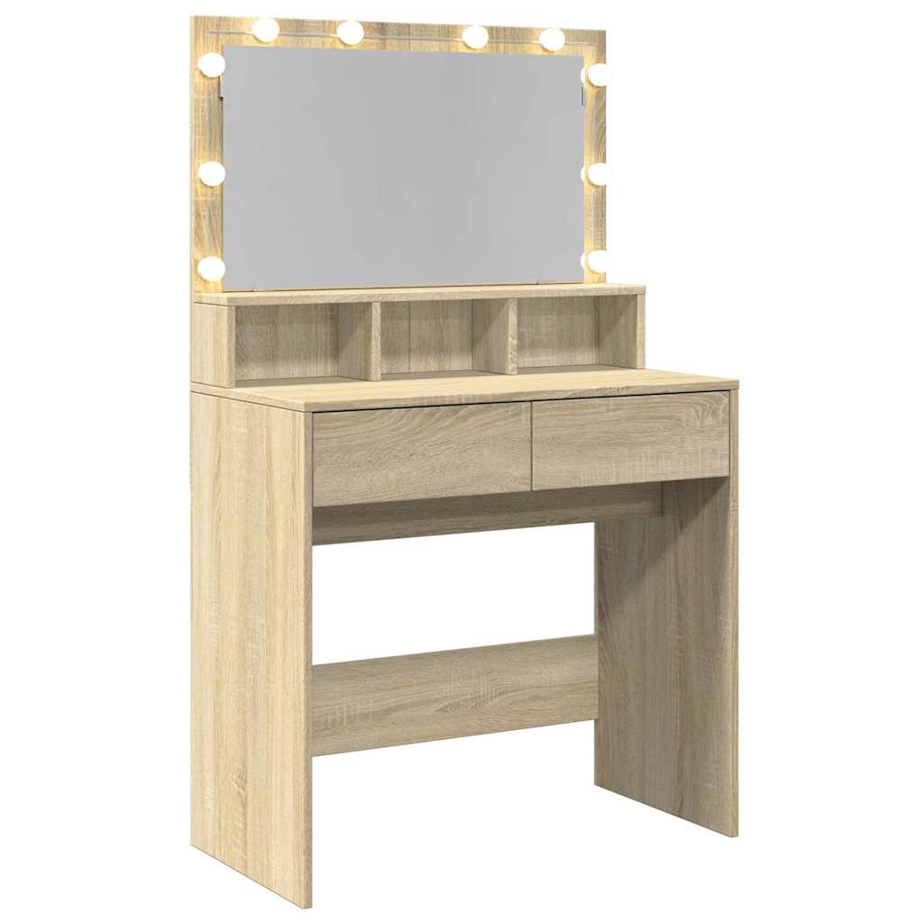 Makeup Table with LED Lighting Sonoma Oak Finish 80 x 41 x 134.5 cm