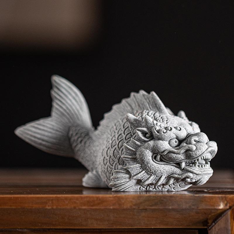 Fish Transformed Into Dragons Tea Pet Chinese-style Creative Ornaments Exquisite Sandstone Fish Tank Landscaping Desktop Decor
