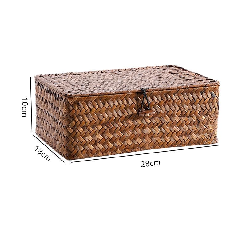 Handmade Wicker Woven Storage Box Rattan Storage Finishing Basket with Lid Sundry Bath Cosmetic Towel Container Laundry Basket