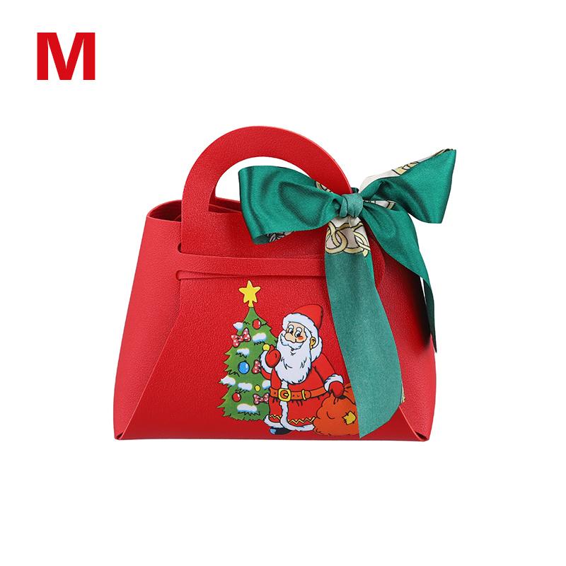 1PC Xmas Party Decor Hand Gift Bag Christmas Candy Boxes Santa Claus Print PU Leather Candy Box