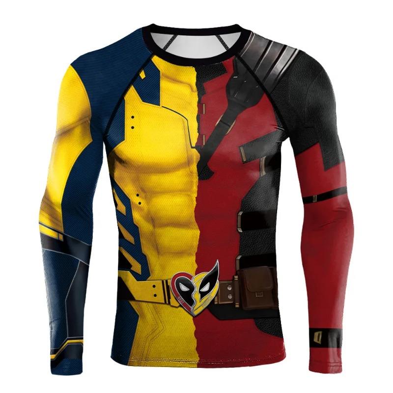 NADANBAO Cosplay Deadpool Wolverine Print Compression Shirts for Men Long Sleeve Rash Guards Gym Workout Strech Fitness Tees