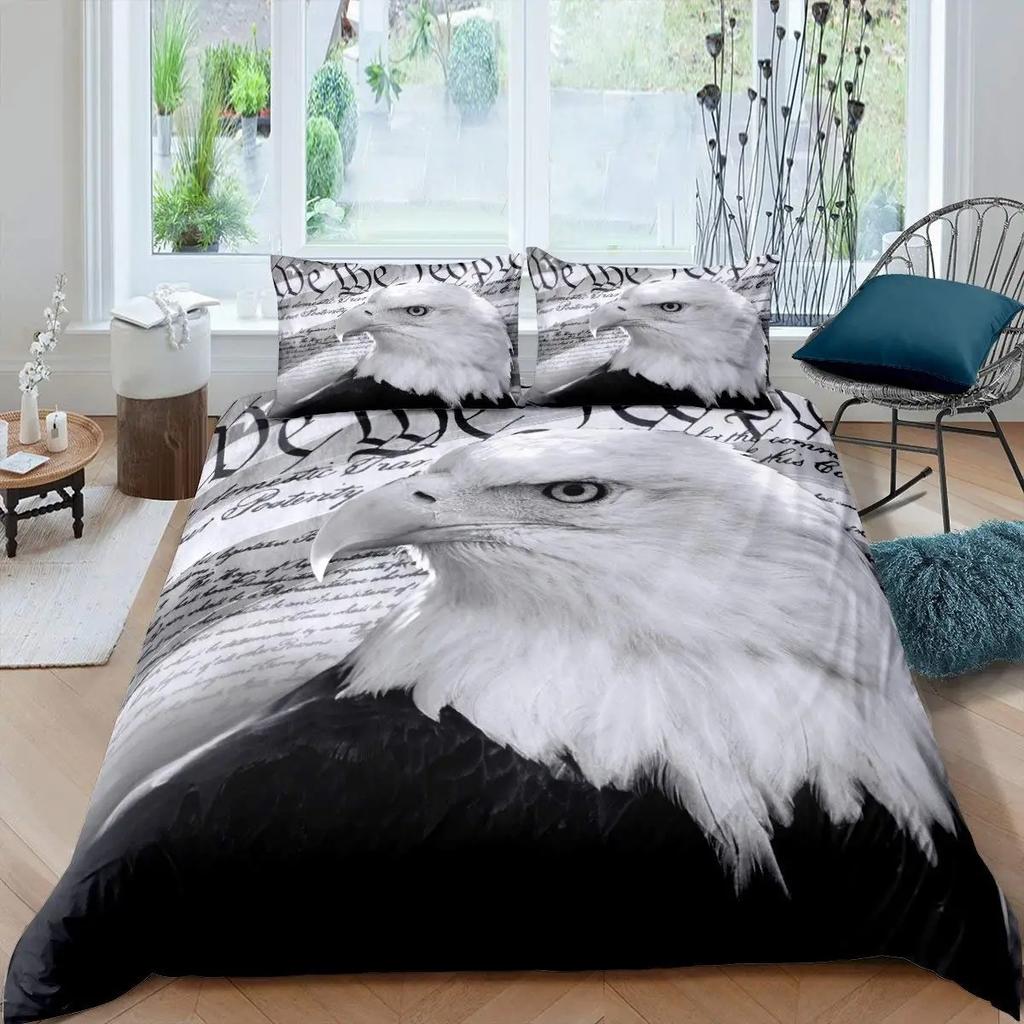 Africa Duvet Cover Set, Aerial View of Bald Eagle Flying USA, Decorative 3 Piece Bedding Set with 2 Pillow Sham, Full King Size