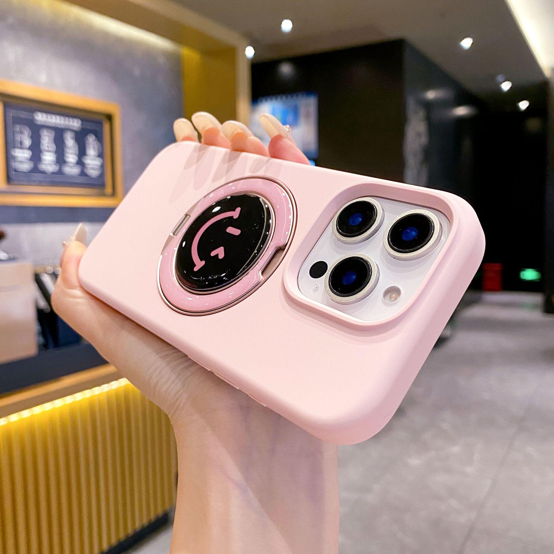 Apple 17 Pro Max Liquid Silicone Heart Case with Magnetic Rotating Bracket iPhone 16 Pro Max