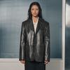 Lalafox Oversized Fake Leather Blazer Jacket Black Bq4Lj001