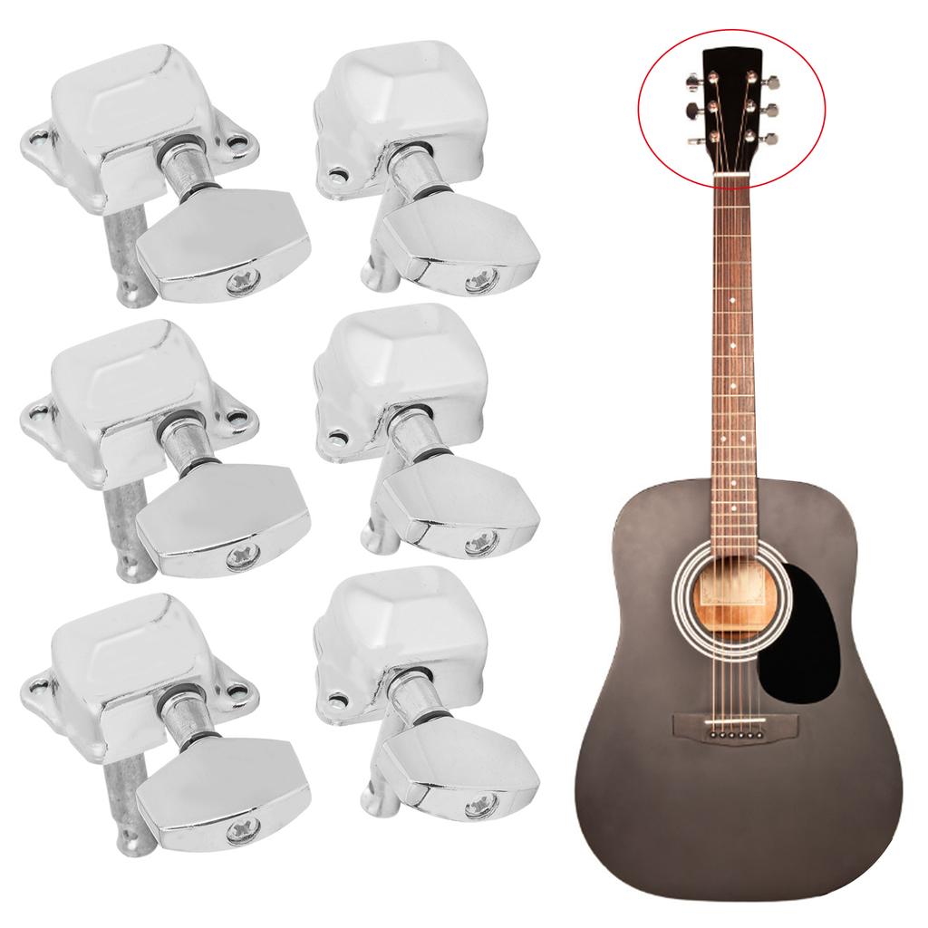 Stimmmechanik für halboffene Gitarre 3 links 3 rechts Musikinstrumententeile(Silber )