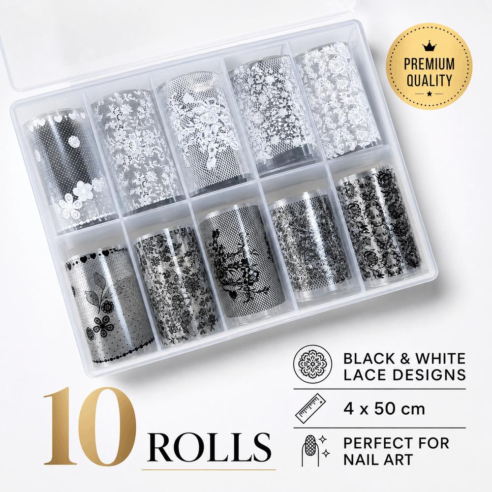 Lace Design Nail Foils Black White Nail Decals Professional Transfer Paper Manicure DIY